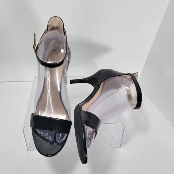 BP. Womens 7.5 Black Patent Leather High Heels Minimal Sexy Ankle Strap‎ Simple - Picture 5 of 15